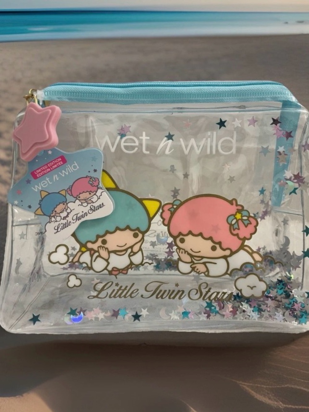 WetnWild Sanrio Little Twin Stars Clear plastic Makeup Bag LIMITED EDITION 7"X6"